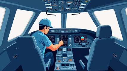 Aircraft Maintenance Engineer Repairing Avionics System &ndash; Modern Vector Illustration