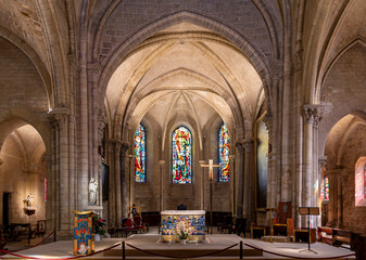 Interior of the Romanesque Church of Saint-Pierre de Montmartre, one of the oldest surviving churches in Paris, with  medieval architecture and sacred art, Paris, France.