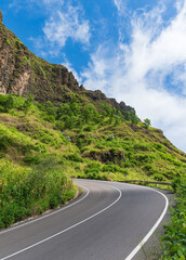 Winding Mountain Road Through the Green Highlands of Serra da Malagueta, Santiago Island