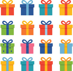 Set of Different Color Gift Boxes Festive Present Box Collection