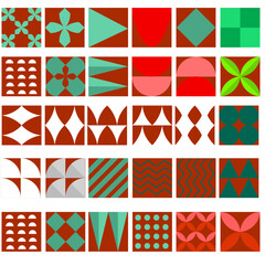Set of seamless geometric vector patterns with colorful shapes for wallpaper and decorative design