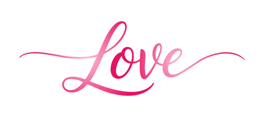 Romantic love lettering banner in calligraphy style. Elegant gradient script vector illustration for Valentine day cards, invitations, greetings, and festive designs.