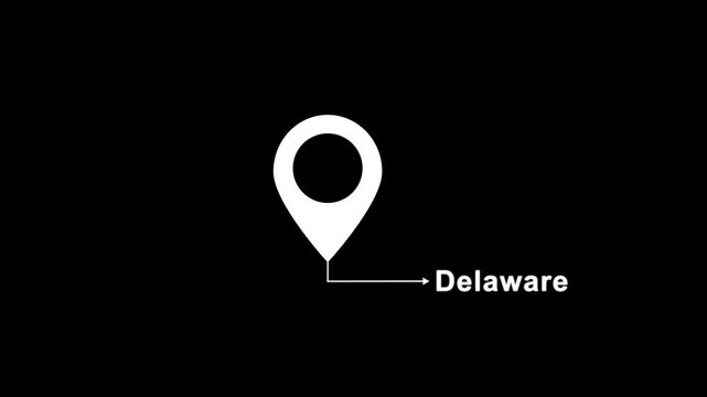 This is a United States state. location of the city of Delaware on black screen. location icon animation. Country GPS location tracking icon. location pin appearing.