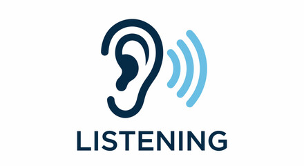 Illustration of Listening Symbol: A stylized graphic of an ear with emanating sound waves conveys the concept of active listening and effective communication.