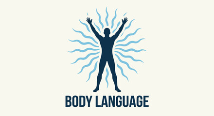 Body Language Emblem: A stylized emblem captures the essence of non-verbal communication, featuring a silhouetted figure with outstretched arms, radiating with energy.