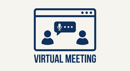 Virtual Meeting Icon: An illustrative icon captures the essence of virtual communication, with two stylized figures engaged in a conversation bubble with a microphone representing audio.