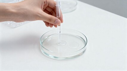 Hand using pipette to transfer liquid in petri dish