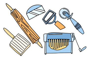 Large pasta and gnocchi making set, pasta maker, rolling pin, dough roller, ravioli stamp