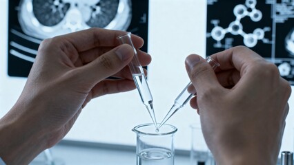 Scientist conducting liquid transfer in lab