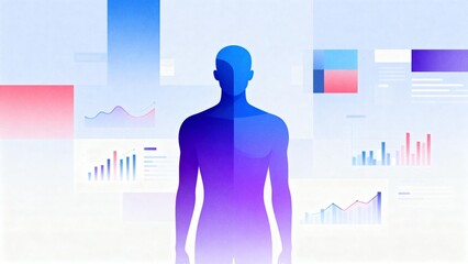 Human figure with data charts