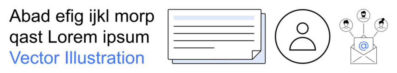 Obraz premium Networking, digital communication, user interface, correspondence, data sharing, identity. Minimalistic icons a user profile, email notifications and document outlines. Networking and digital
