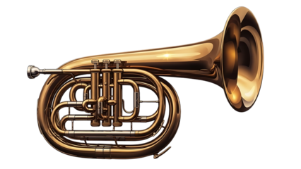 Elegant brass euphonium or baritone horn shimmering on a stark black background