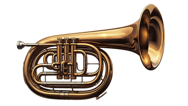 Elegant brass euphonium or baritone horn shimmering on a stark black background