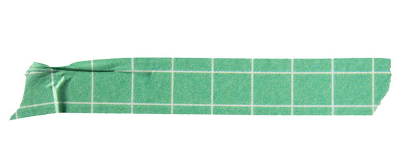 Ripped torn paper adhesive green grid pattern washi tape on transparent background