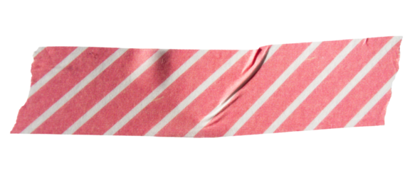 Ripped torn striped red adhesive tape on transparent background, washi tape design element