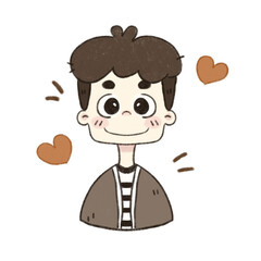 Kawaii Smiling Boy Cartoon Avatar with Hearts