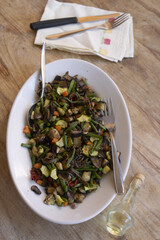 plant based vegetable stir fry with mushrooms and green beans