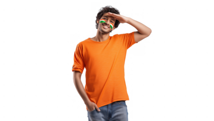 A smiling young man salutes proudly, AI, PNG