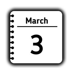 March 3st calendar new year day reminder icon note pad diary symbol