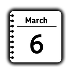 March 6st calendar new year day reminder icon note pad diary symbol