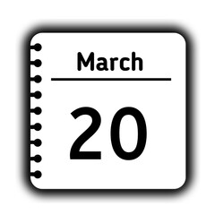 March 20st calendar new year day reminder icon note pad diary symbol