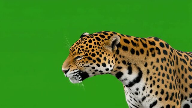 Fierce Jaguar Roaring Aggressively on Green Screen Background. 4k Footage Greenscreen Video