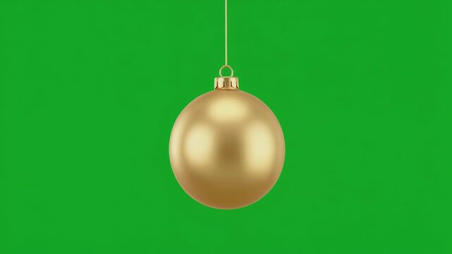 Golden Christmas Ball Ornament Swinging on Green Screen Background. 4k Footage Greenscreen Video
