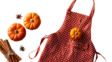 Red polka dot apron with mini pumpkins and spices