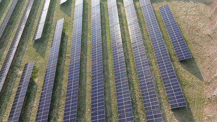 Drone view of solar power plant in operation