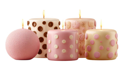 Collection of polka dot candles in soft pastel colors