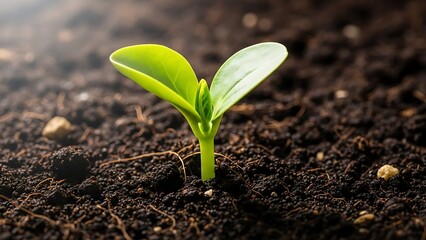 Young green seedling sprouting from the soil, representing new life and growth in nature