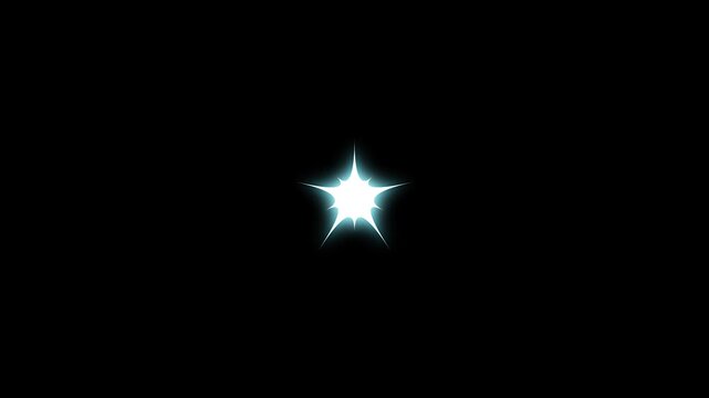 Sparkling twinkle star animation, white cartoon doodle glitter stars, flat vector blinking shine effects, glowing motion on transparent black screen, 4k looping overlay