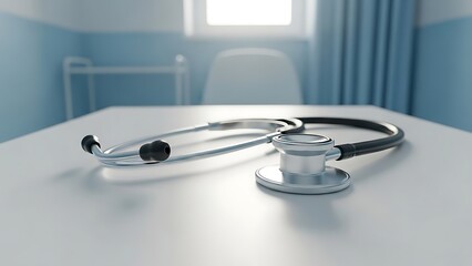🩺 The medical stethoscope, a diagnostic instrument for doctors in healthcare, is isolated on a white examination table