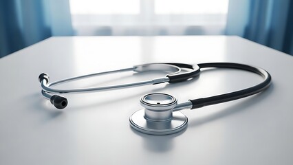 🩺 The medical stethoscope, a diagnostic instrument for doctors in healthcare, is isolated on a white examination table