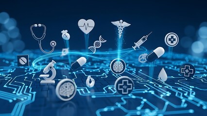 Abstract blue background with flowing circles and numbers, representing a global digital connection concept for business and technology illustration