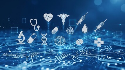 Abstract blue background with flowing circles and numbers, representing a global digital connection concept for business and technology illustration