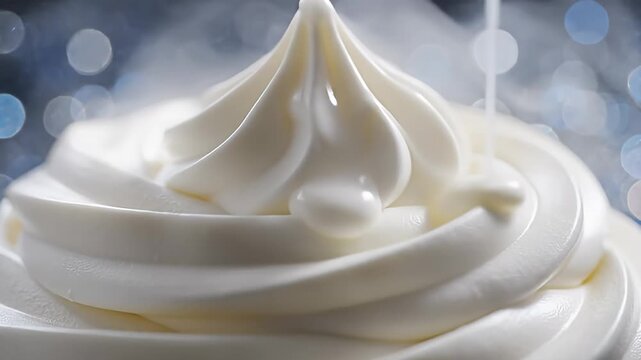 Close-up of Swirled Creamy Dessert with Bokeh Background.