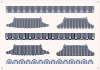 Vector illustration of traditional Korean tiled roofs.