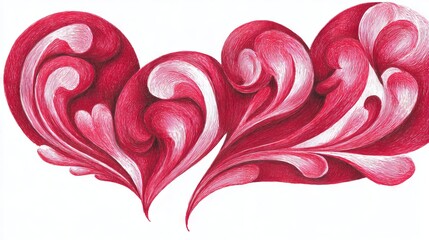 Expressive red brush-painted hearts of varying sizes and textures on white background, conveying artistic emotion, romantic affection, and creative passion in a vibrant, hand-drawn style illustration