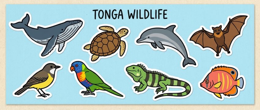 tonga wildlife animals detailed realistic sticker set featuring iconic animals native to tonga all stickers
