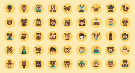 Collection of Diverse Cartoon Animal and People Avatars.