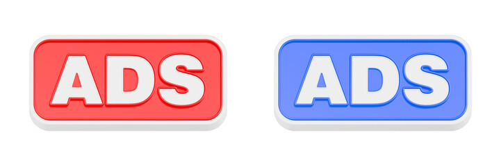 3d rendering icon ads red & blue color