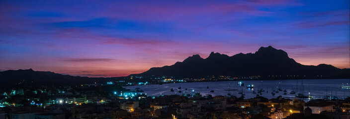 Mindelo, S&atilde;o Vicente, Cape Verde - November 13, 2025 : night view of the city of Mindelo on the island of S&atilde;o Vicente