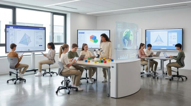 The classroom buzzes with excitement for edtech innovation and a vibrant learning atmosphere. - Powered by Adobe