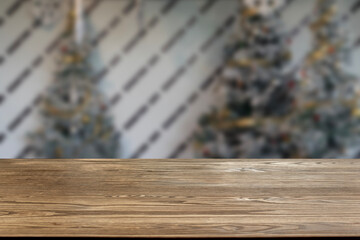 Wooden table surface separated background Christmas welcome New Year festival