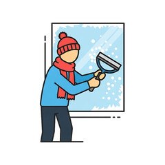 Person cleaning frost from a window.