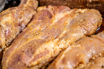 Marinated Raw Pork Meat Ready For Cooking