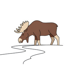 Moose walking through a snowy landscape.