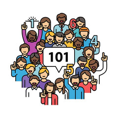 Large cheering group holding a number sign.