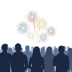 Crowd watching fireworks in night sky.